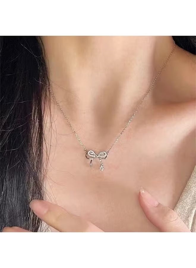 Pendant Necklace for Women Double Layer Bow Necklace Female Light Luxury Wind erfly Dream Laye - Image 4